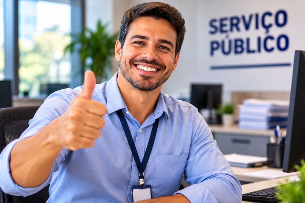 Servidor público sorrindo e fazendo sinal de positivo